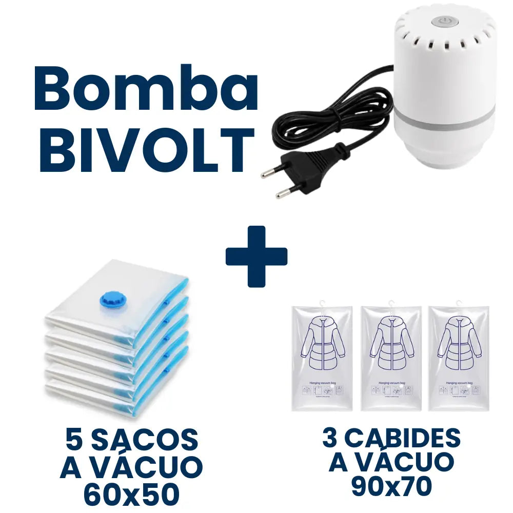 Bomba Elétrica BIVOLT + 5 Sacos (60x50cm) + 3 Cabides (90x70)