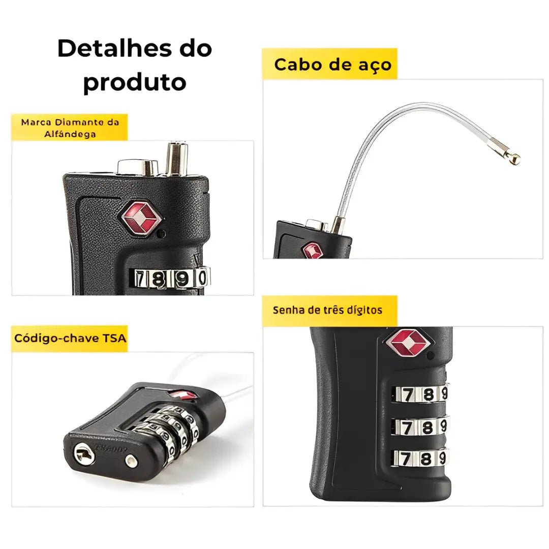 Cadeado TSA com Cabo De Aço Flexível - TOP Viagem