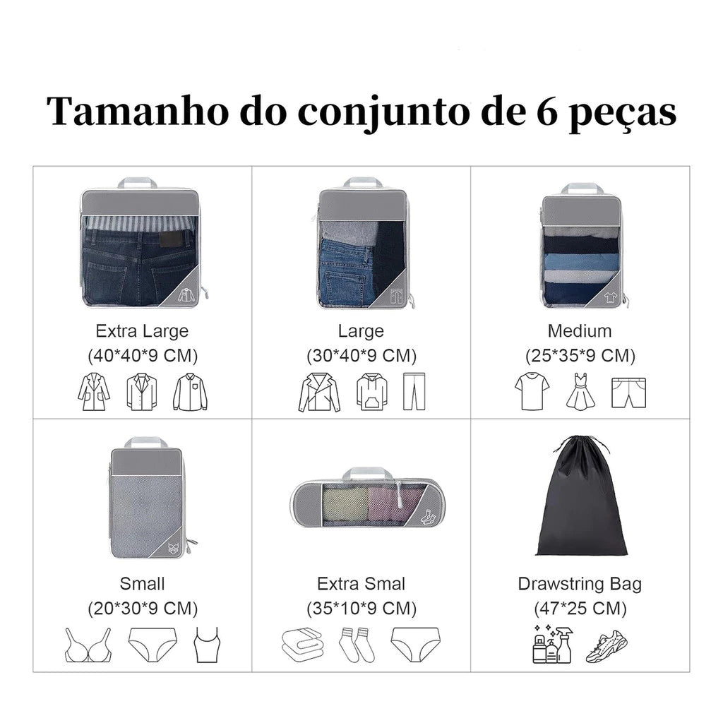 Cubos de Embalagem de Compressão - Premium 6 Peças - TOP Viagem
