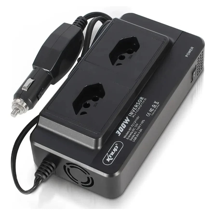 Inversor Veicular Knup 300W com USB e Tomadas 110V/220V - TOP Viagem