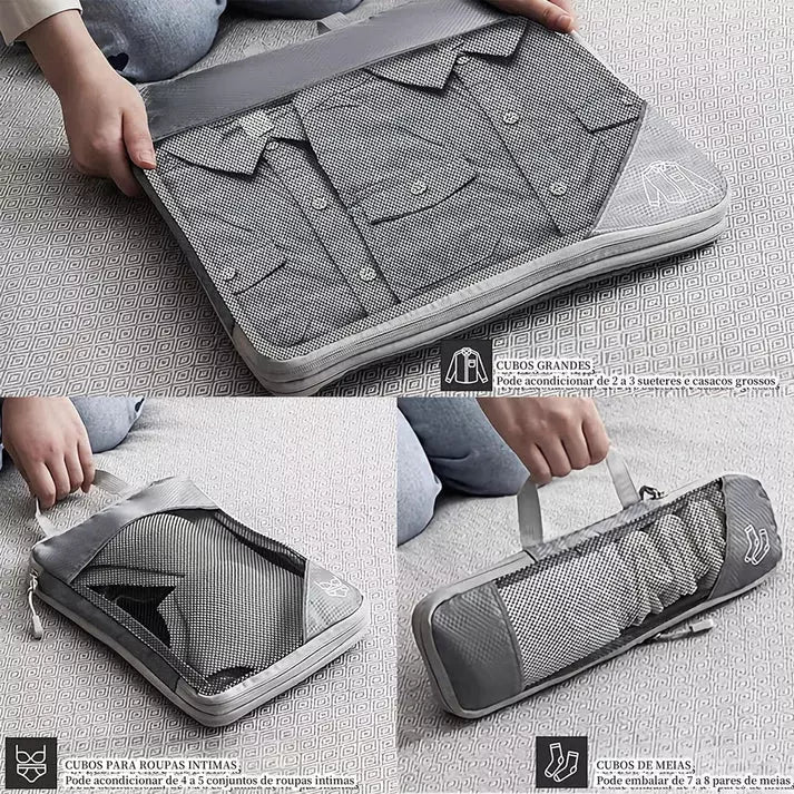 Kit de organizadores em cubos de compressão premium para mala de viagem, 6 peças