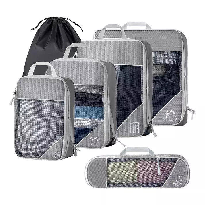 Kit de organizadores em cubos de compressão premium para mala de viagem, 6 peças