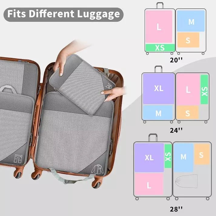 Kit de organizadores em cubos de compressão premium para mala de viagem, 6 peças
