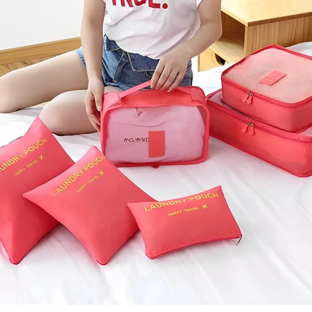 Conjunto de 6 organizadores de viagem em nylon para mala com tamanhos variados