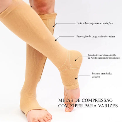 Meia de Compressão com Zíper – Alívio de Dores e Inchaços