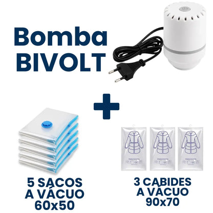 Bomba Elétrica BIVOLT + 5 Sacos (60x50cm) + 3 Cabides (90x70)