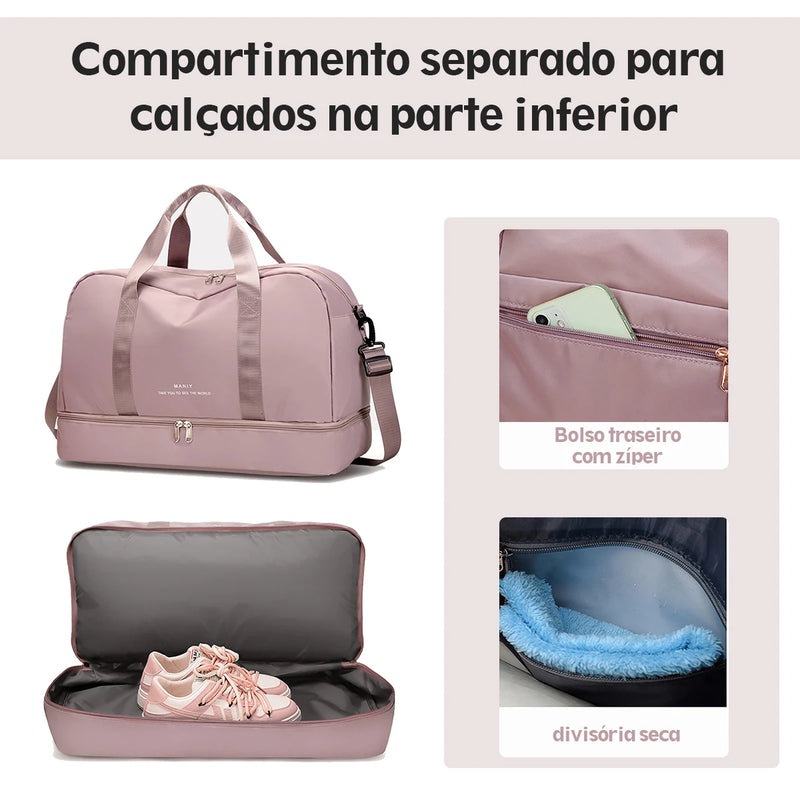 Bolsa de viagem feminina para viagem e academia super grande capacidade.