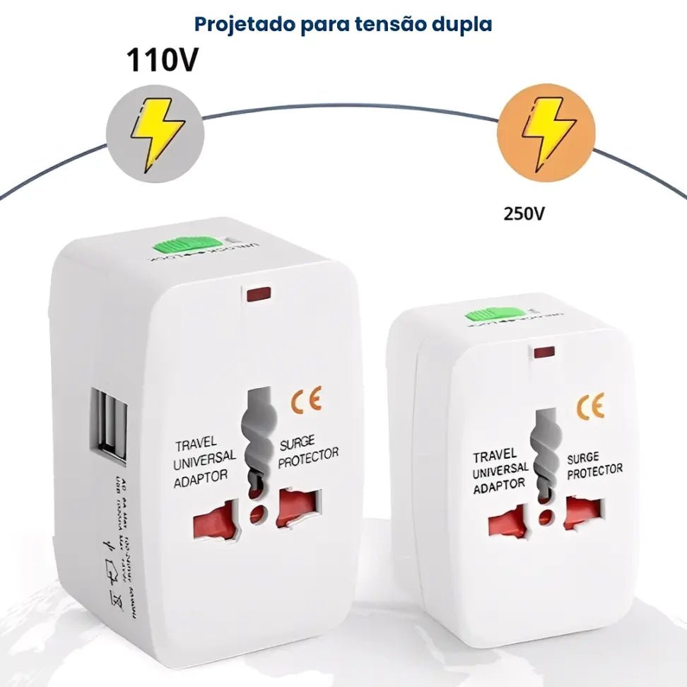 Adaptador de Tomada Universal com Proteção Contra Surtos Elétricos - TOP Viagem