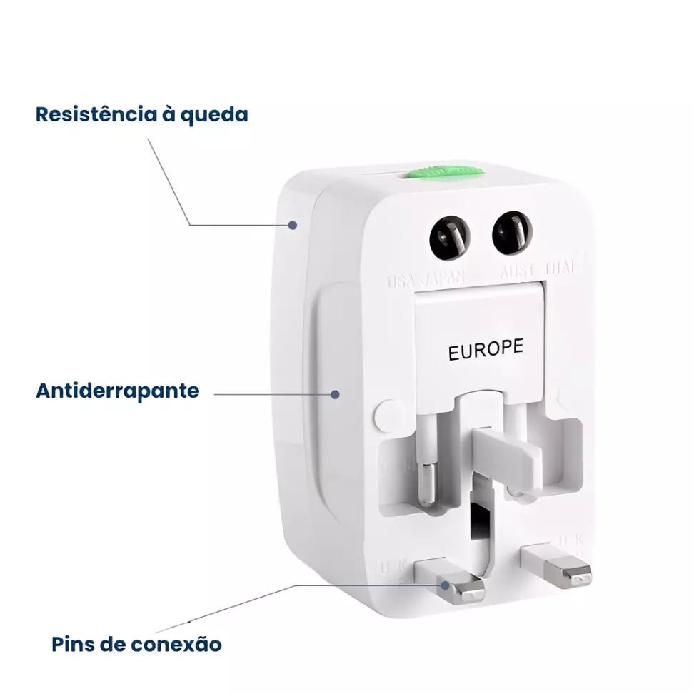 Adaptador de Tomada Universal com Proteção Contra Surtos Elétricos - TOP Viagem
