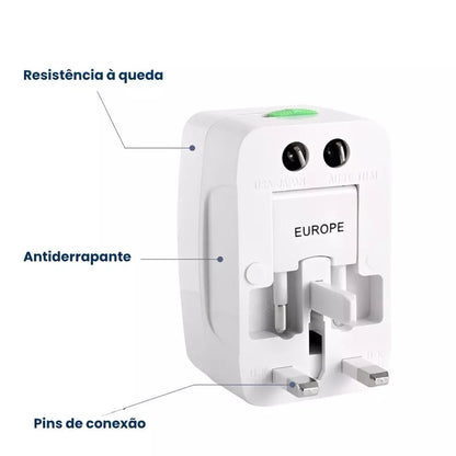 Adaptador de Tomada Universal com Proteção Contra Surtos Elétricos - TOP Viagem