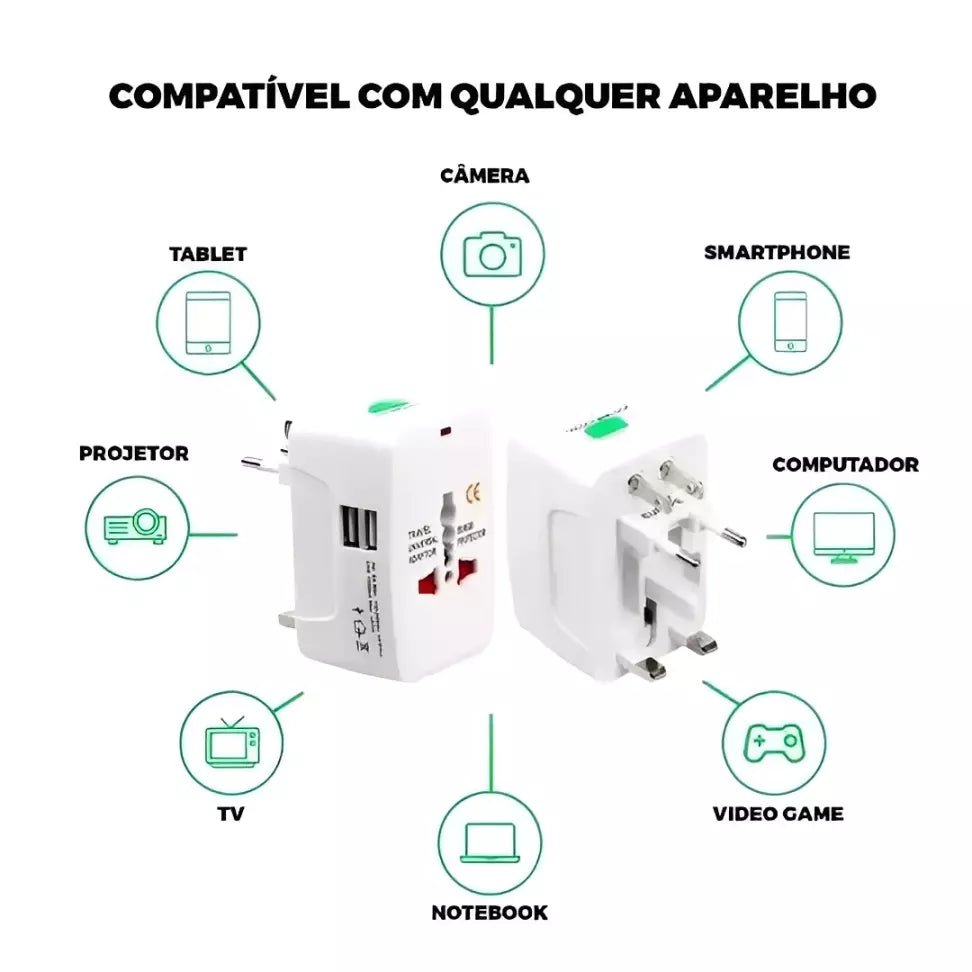 Adaptador de Tomada Universal com Proteção Contra Surtos Elétricos - TOP Viagem