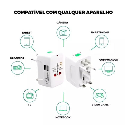 Adaptador de Tomada Universal com Proteção Contra Surtos Elétricos - TOP Viagem