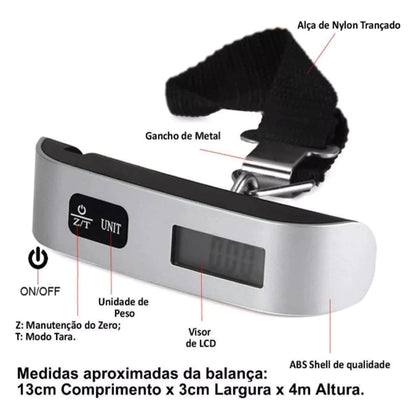 Balança Digital de Mão 50kg para Bagagem com Gancho - TOP Viagem