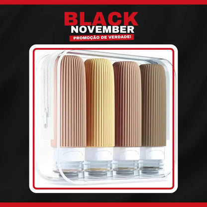 BLACK NOVEMBER Kit 4 Frascos de Silicone para Viagem – 90ml Antivazamento - TOP Viagem
