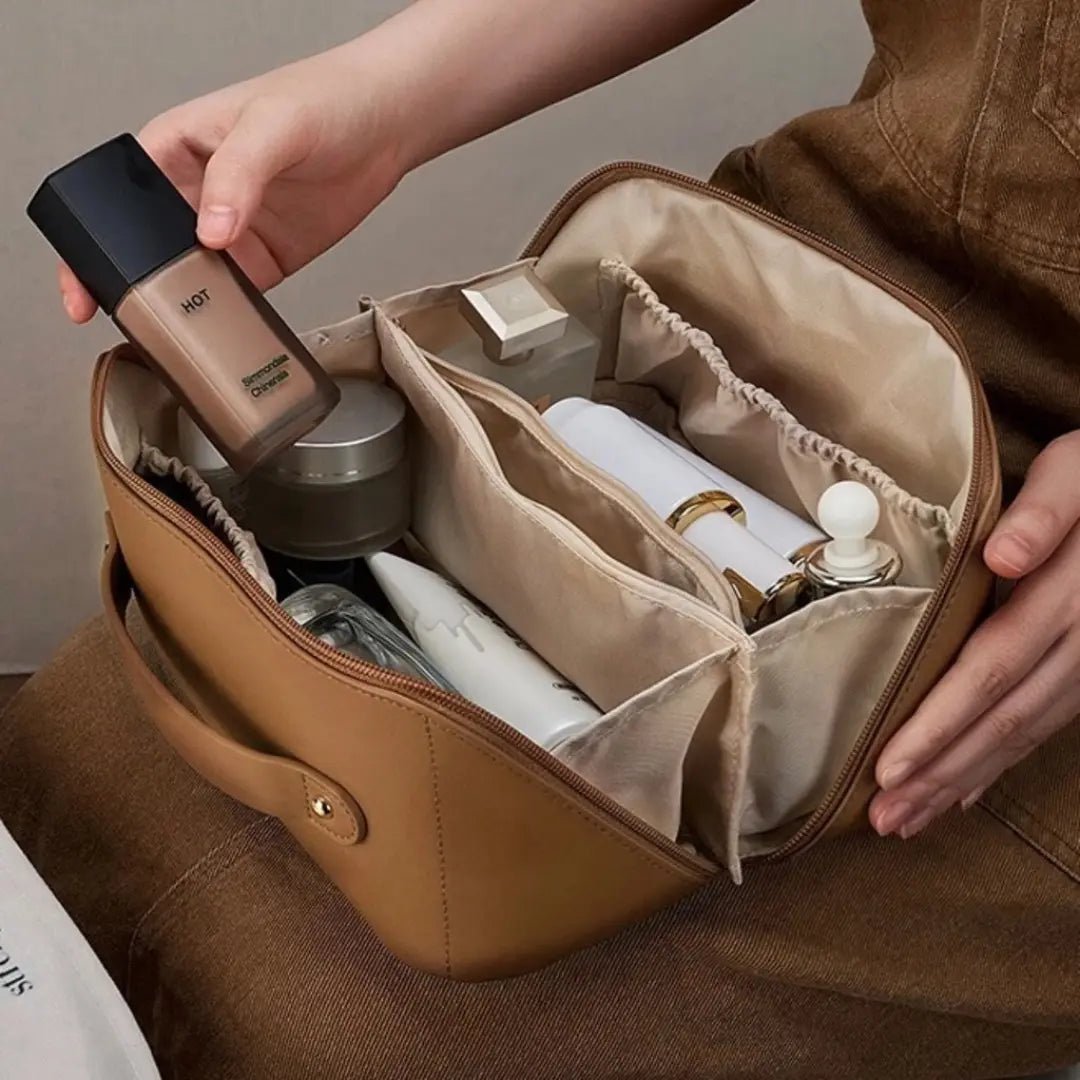 Bolsa de Cosmético de Couro PU | Grande Capacidade para Viagem - TOP Viagem