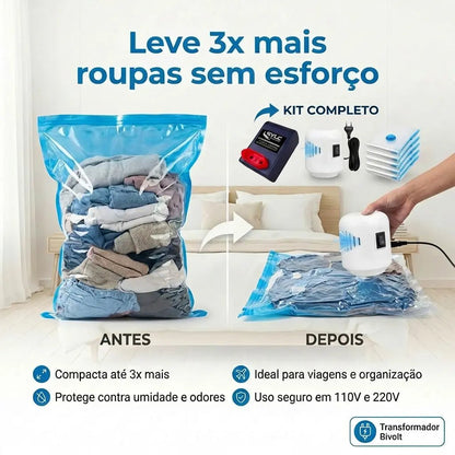 Bomba Elétrica + 5 Sacos a Vácuo Grátis + Autotransformardor 110/220V (70W) Grátis - TOP Viagem