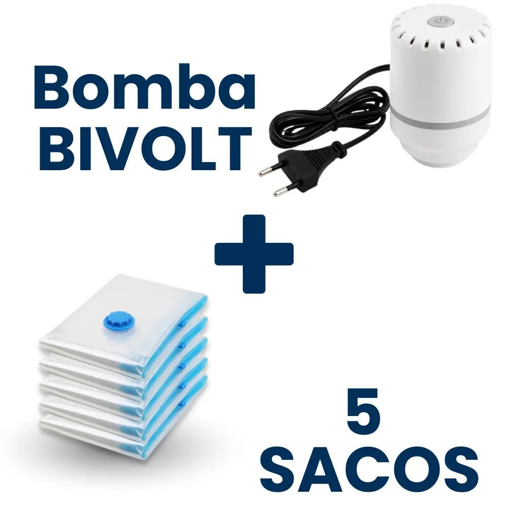 Bomba Elétrica BIVOLT + 5 Sacos (60x50cm) - Vacuum Pro - TOP Viagem