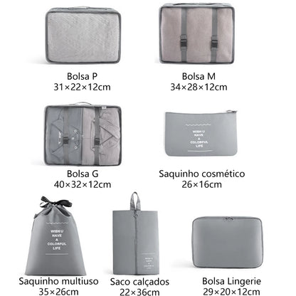 Kit Organizador de Viagem 7 Peças Grande Capacidade