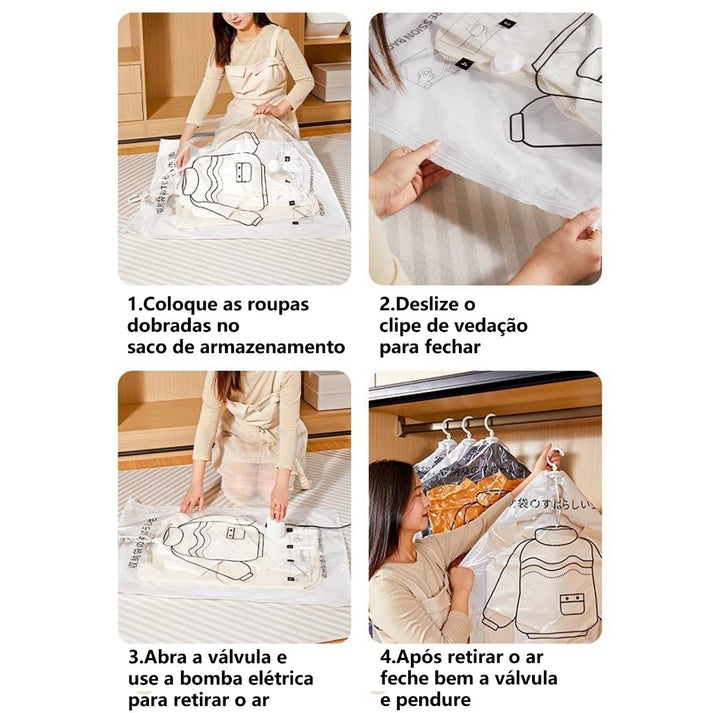 Bomba Elétrica BIVOLT + 5 Sacos (60x50cm) + 3 Cabides (90x70)