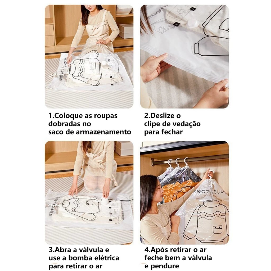 Cabide a Vácuo 120x70 ou 90x70 - Organize Mais e Proteja Suas Roupas - TOP Viagem