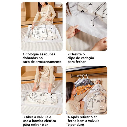 Cabide a Vácuo 120x70 ou 90x70 - Organize Mais e Proteja Suas Roupas - TOP Viagem