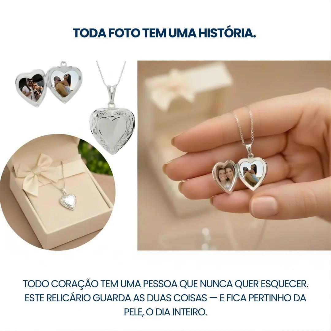 Colar Relicário Coração – Prata 925 Personalizado com Foto - TOP Viagem
