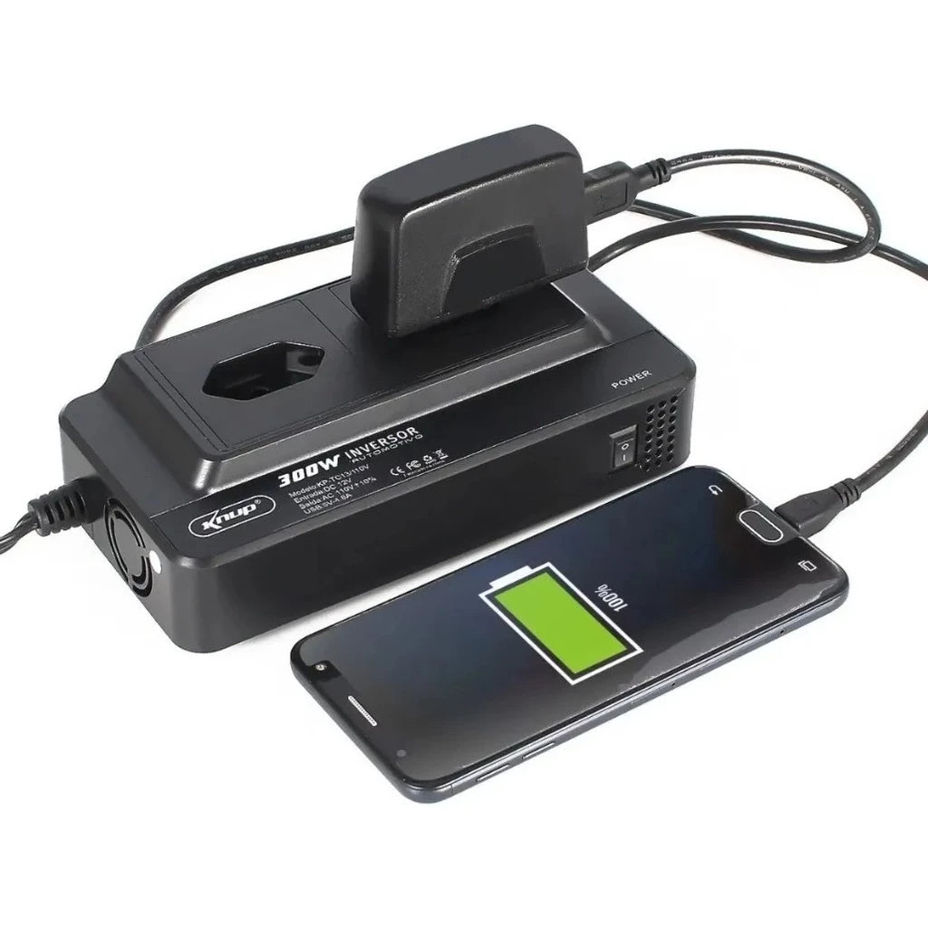Inversor Veicular Knup 300W com USB e Tomadas 110V/220V - TOP Viagem