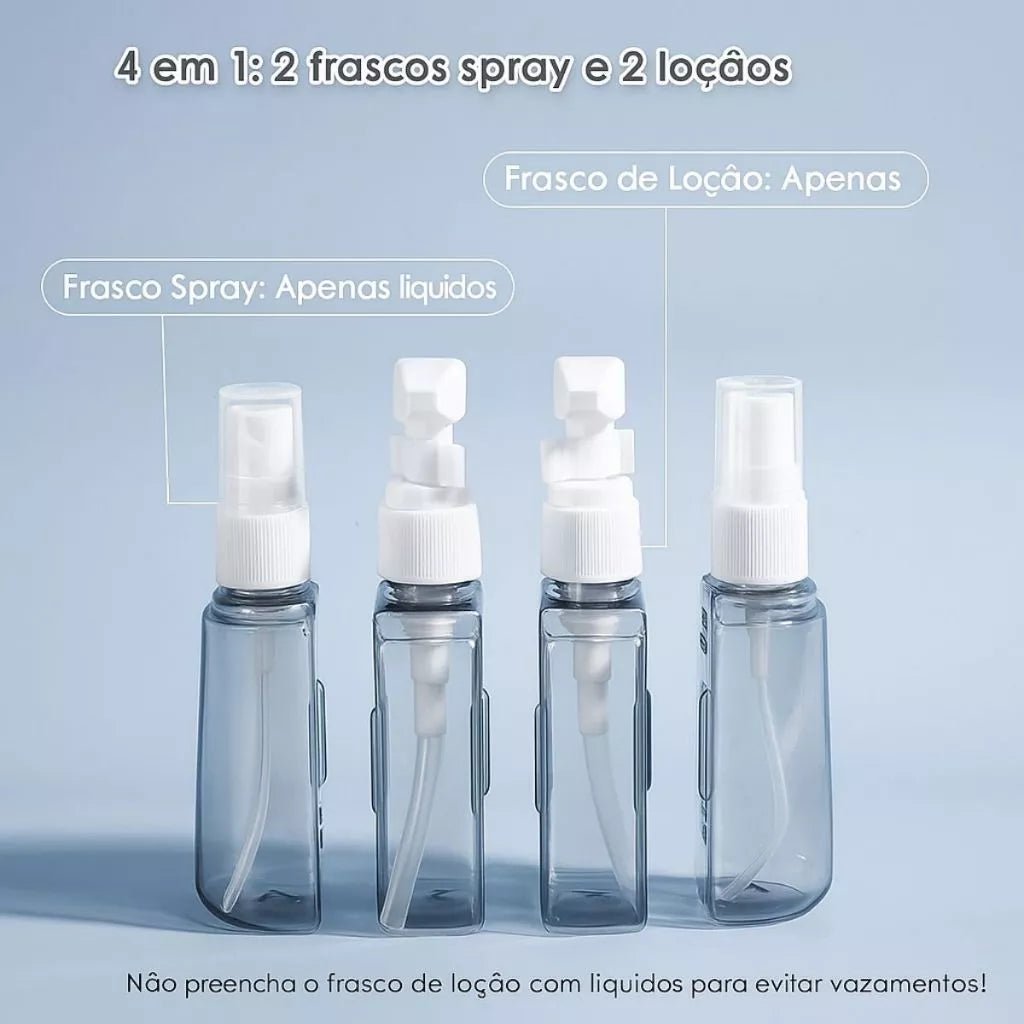 Kit 4 Frascos 50ml Para Cosméticos Skincare - TOP Viagem
