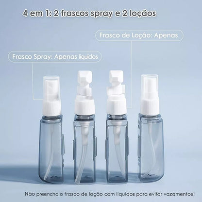 Kit 4 Frascos 50ml Para Cosméticos Skincare - TOP Viagem