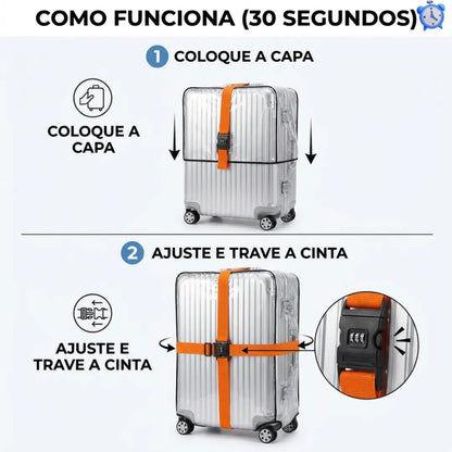Kit Mala Blindada — Capa PVC + Cinta com Segredo Numérico - TOP Viagem
