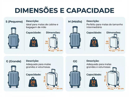 Kit Mala Blindada — Capa PVC + Cinta com Segredo Numérico - TOP Viagem