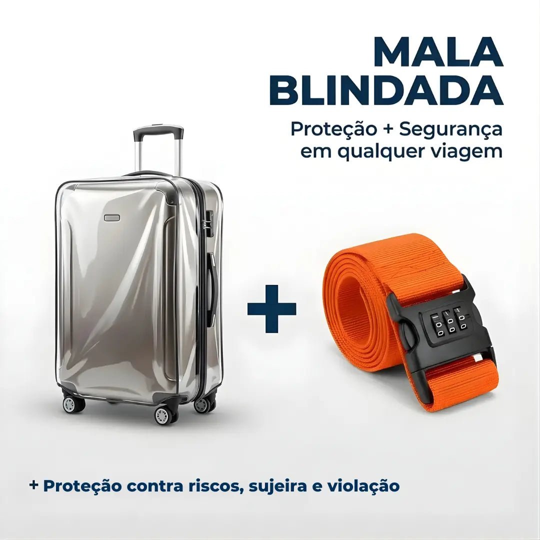 Kit Mala Blindada — Capa PVC + Cinta com Segredo Numérico - TOP Viagem