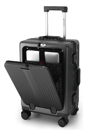 Mala executiva sendo usada em viagem de negócios, combinando praticidade e estilo.