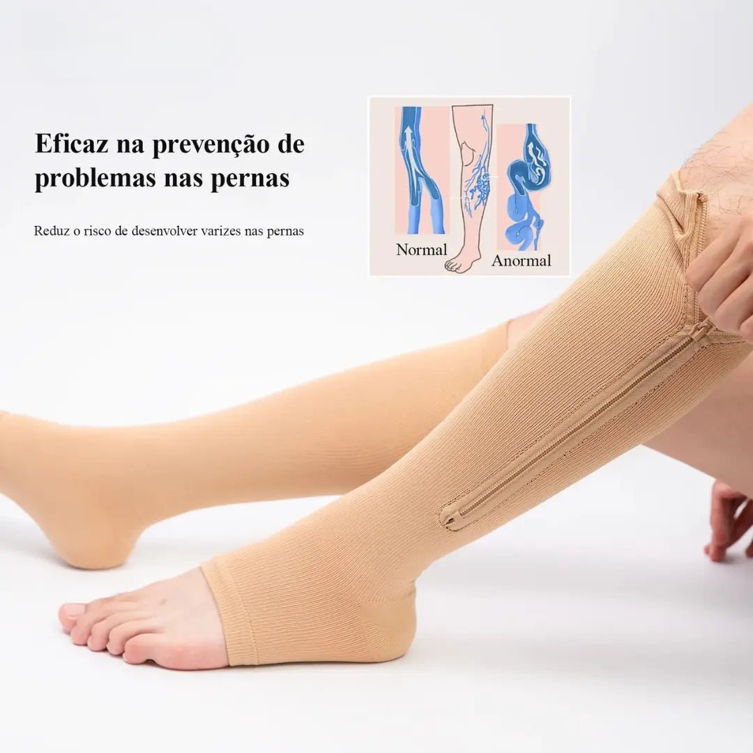 Meia de Compressão com Zíper – Alívio de Dores e Inchaços - TOP Viagem