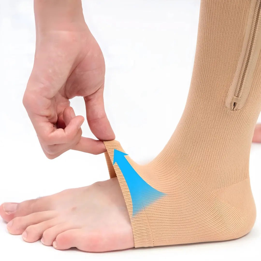 Meia de Compressão com Zíper – Alívio de Dores e Inchaços - TOP Viagem