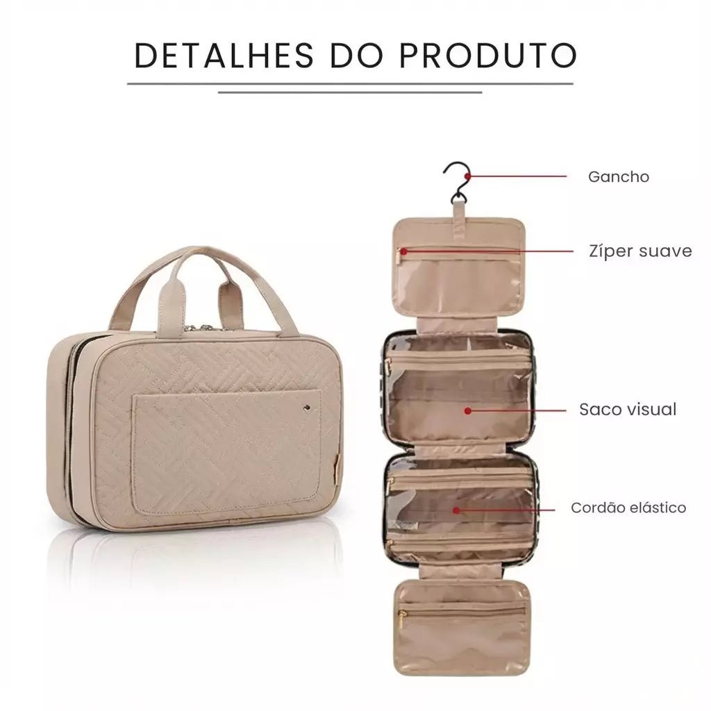 Necessaire de Viagem Premium com Gancho Giratório 360º – Compacta e Espaçosa - TOP Viagem
