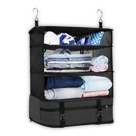 Organizador de Mala Suspenso com Prateleiras Dobrável - Sua Viagem, Muito Mais Prática - TOP Viagem