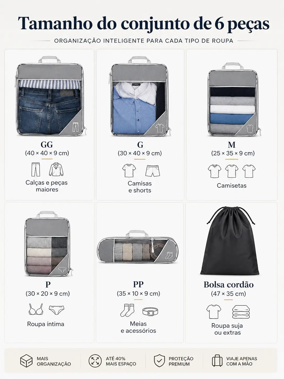 Organizador em Cubos (6 Peças) – Compacte, Organize e Viaje com Mais Espaço - TOP Viagem