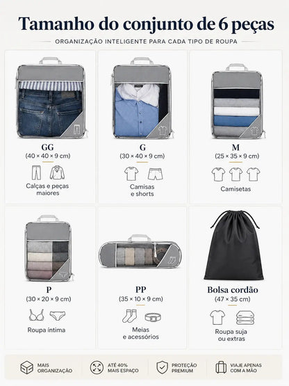 Organizador em Cubos (6 Peças) – Compacte, Organize e Viaje com Mais Espaço - TOP Viagem