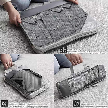 Kit de organizadores em cubos de compressão premium para mala de viagem, 6 peças
