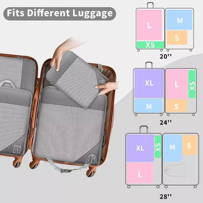 Kit de organizadores em cubos de compressão premium para mala de viagem, 6 peças