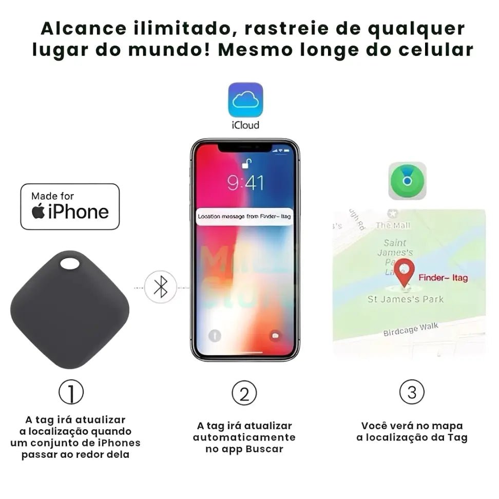 Rastreador para Mala Smart Tag Compatível com iPhone – Localização em Tempo Real Global - TOP Viagem