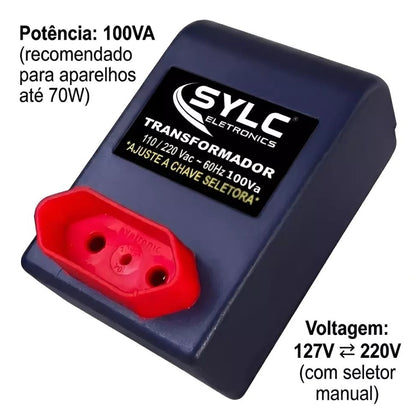Transformador para Eletrônicos Portátil 110/220V Bivolt 100VA (70W) - TOP Viagem