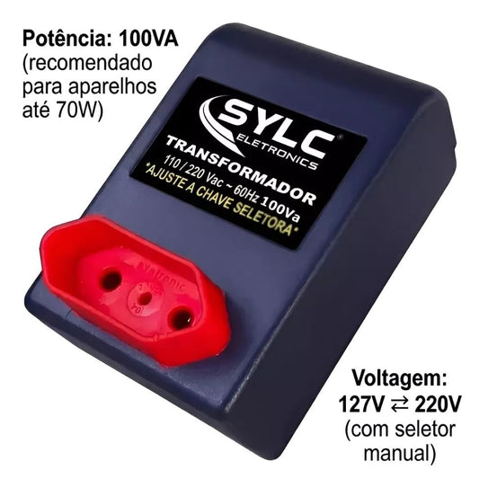 Transformador para Eletrônicos Portátil 110/220V Bivolt 100VA (70W) - TOP Viagem