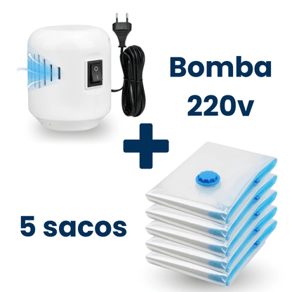 Vacuum Pro - Bomba Elétrica + 5 Sacos (50x60cm) - TOP Viagem