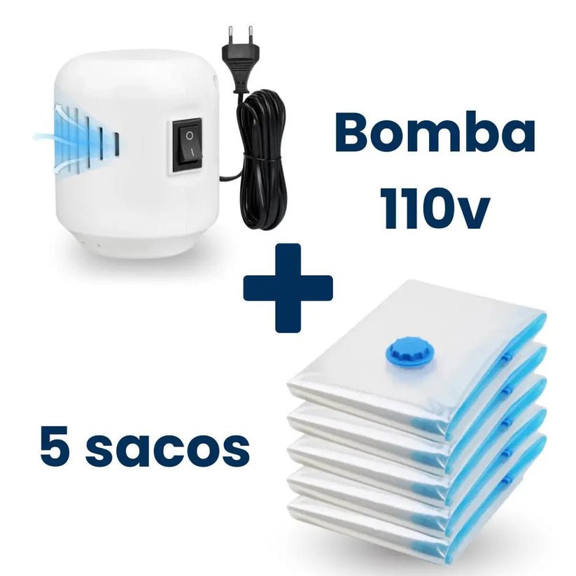 Vacuum Pro - Bomba Elétrica + 5 Sacos (50x60cm) - TOP Viagem