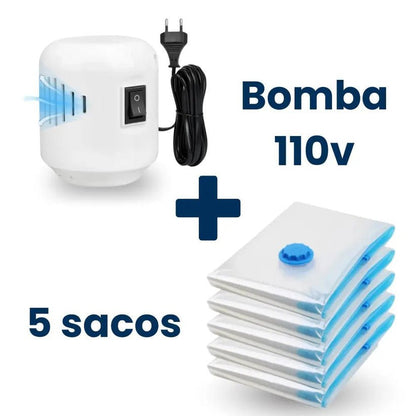 Vacuum Pro - Bomba Elétrica + 5 Sacos (50x60cm) - TOP Viagem