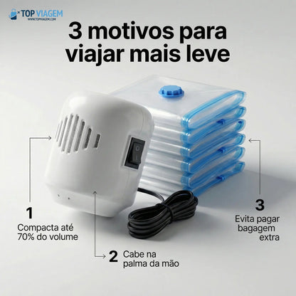 Vacuum Pro - Bomba Elétrica + 5 Sacos (50x60cm) + Desamassador 350ml - TOP Viagem